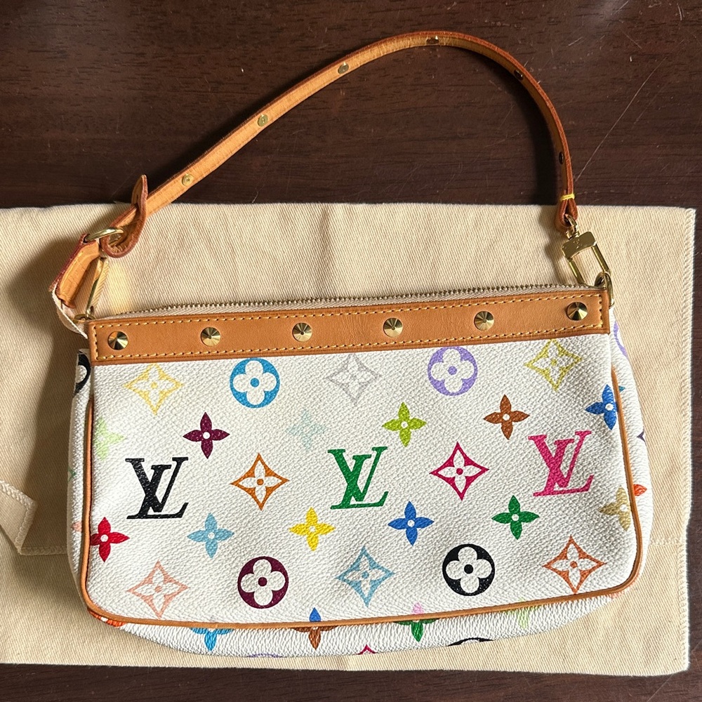 Louis Vuitton White Multicolor Monogram Murakami Pochette Accessories Vintage